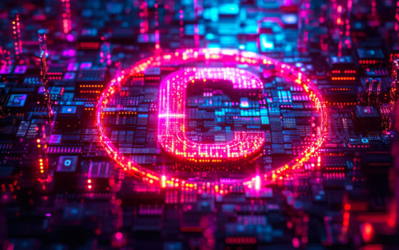 Digitale Musiktechnologie mit leuchtendem Copyright-Symbol